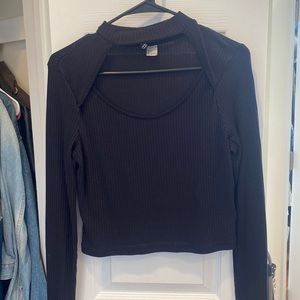 H&M black high neck crop top